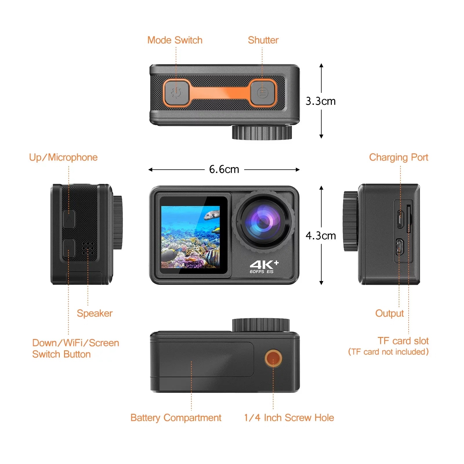 4K 24MP Dual Screen Sport Camera DV Camcorder 2.0 foot Screen 170° Wide Angle EIS 40m Liquidproof WiFi with Macro CPL ND4 8 16 Purple Lens for Outdoor Sports