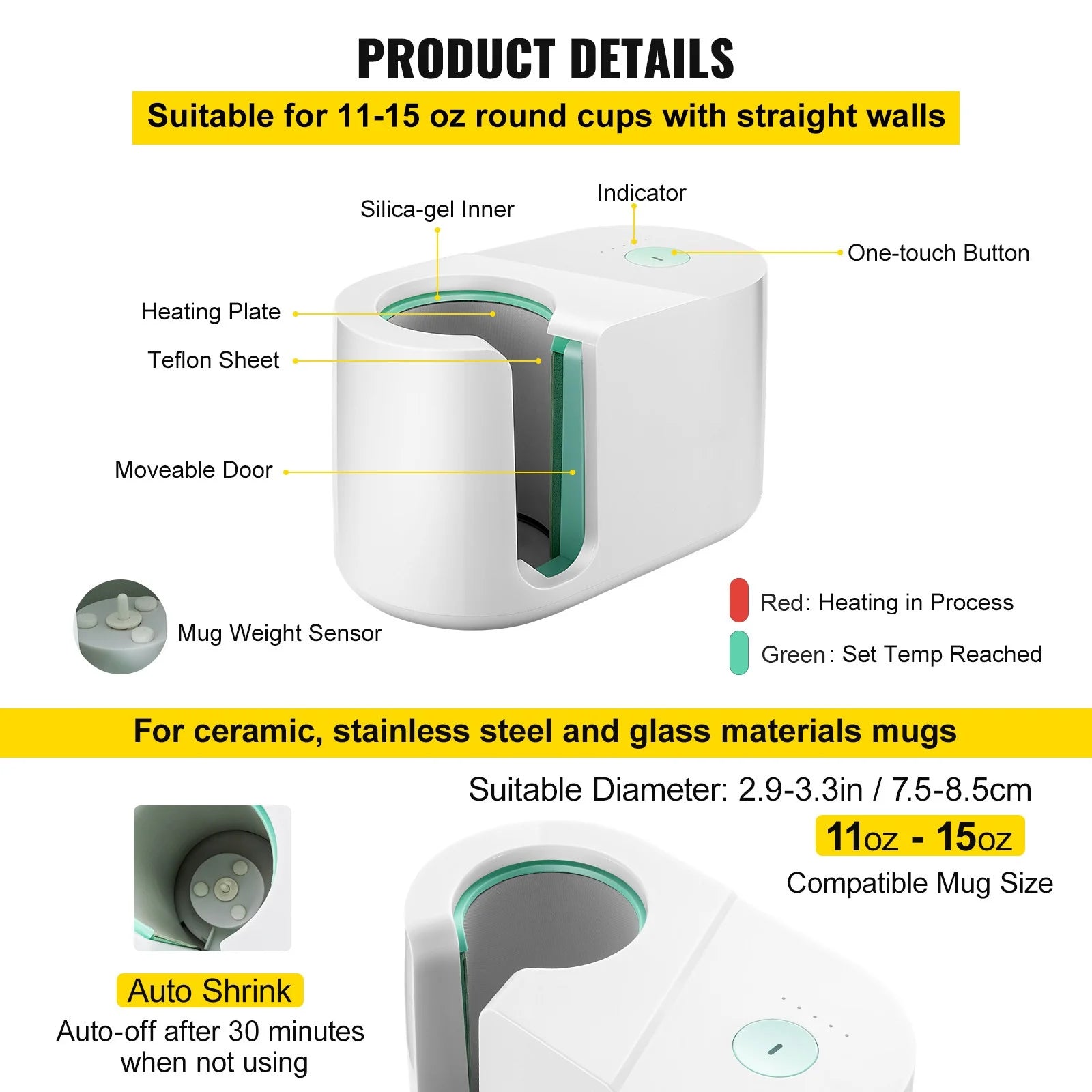 BENTISM Mug Press Device; Automatic Mug Heat Press 11-15oz; One-touch Setting; Cup Transfer Sublimation Portable Coffee Presser; Pro Easy Mug Press Device DIY Printing