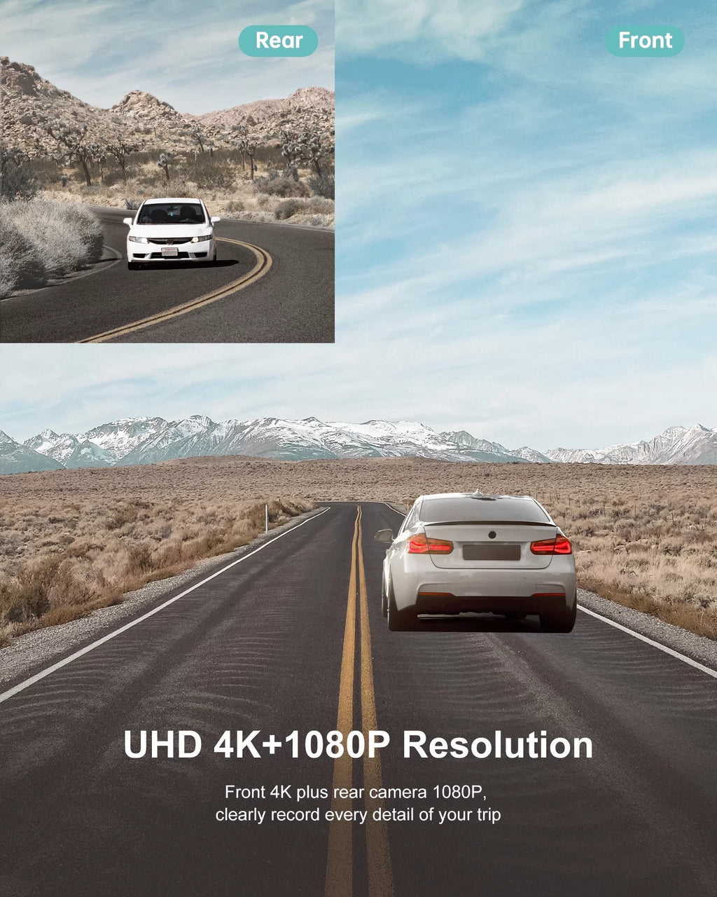 iZEEKER 4K Dash Cam Front and Rear Wi-Fi GPS; 4K+1080P Dual Dashcam; 3'' IPS Touchscreen; WDR; Night Vision; Parking Mode; G-Sensor; Black