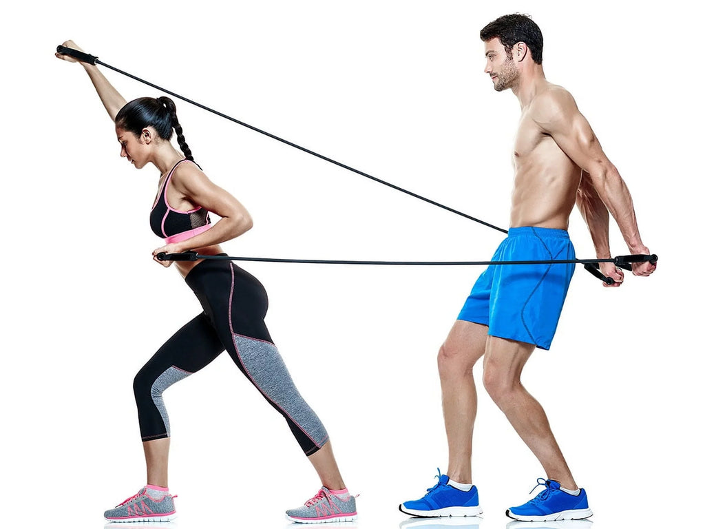 Cando Resistance Band Exercise Tubing w/ Handles - Yellow; Black (Set) - 48in. 5 Fitness Cords Included