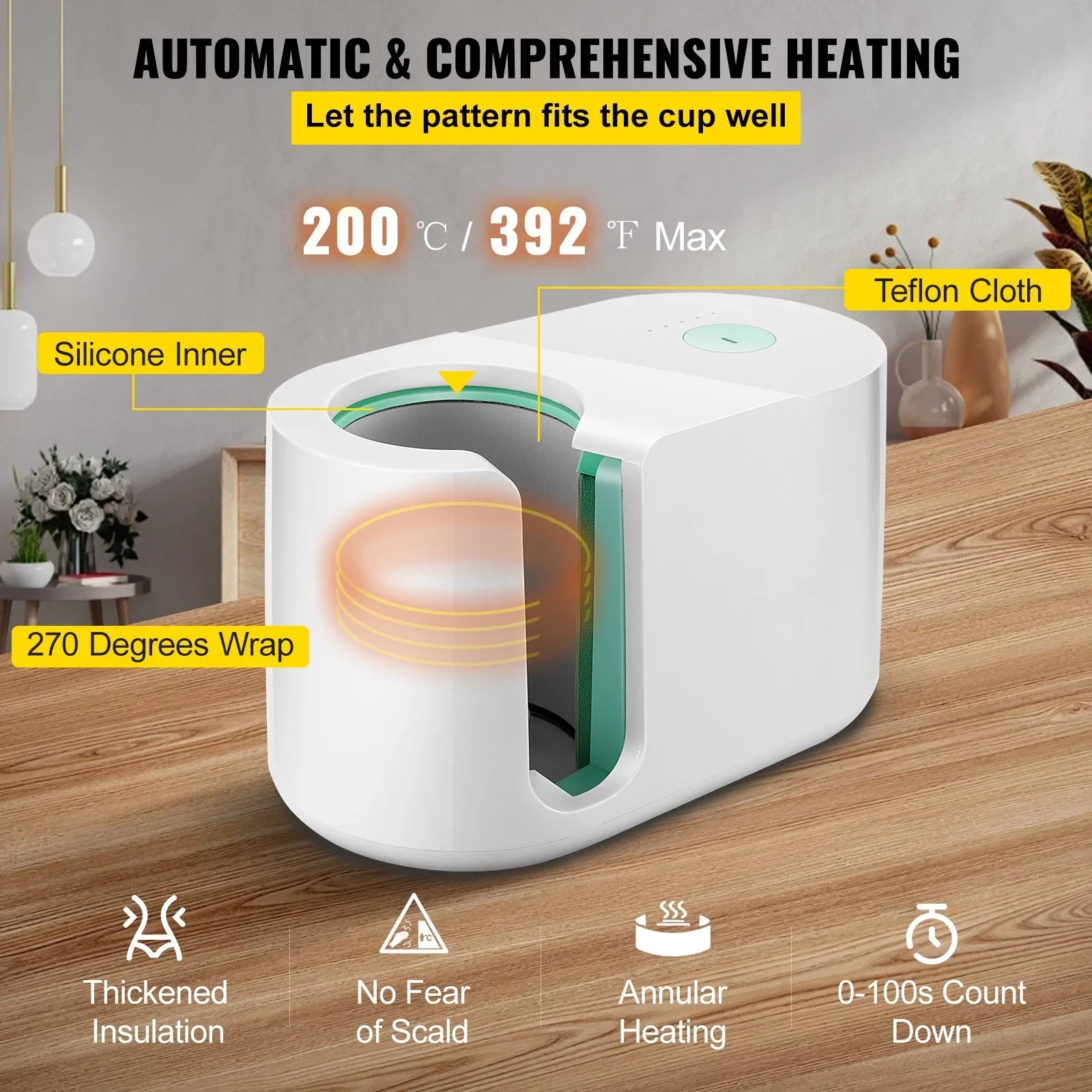 BENTISM Mug Press Device; Automatic Mug Heat Press 11-15oz; One-touch Setting; Cup Transfer Sublimation Portable Coffee Presser; Pro Easy Mug Press Device DIY Printing