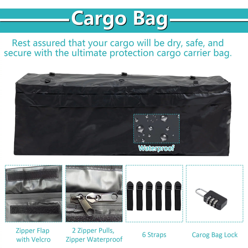 60" x 24" x 6" Hitched Mounted Folding Cargo Basket with a 500 lb Capacity for Car SUV Truck Trailer; Black