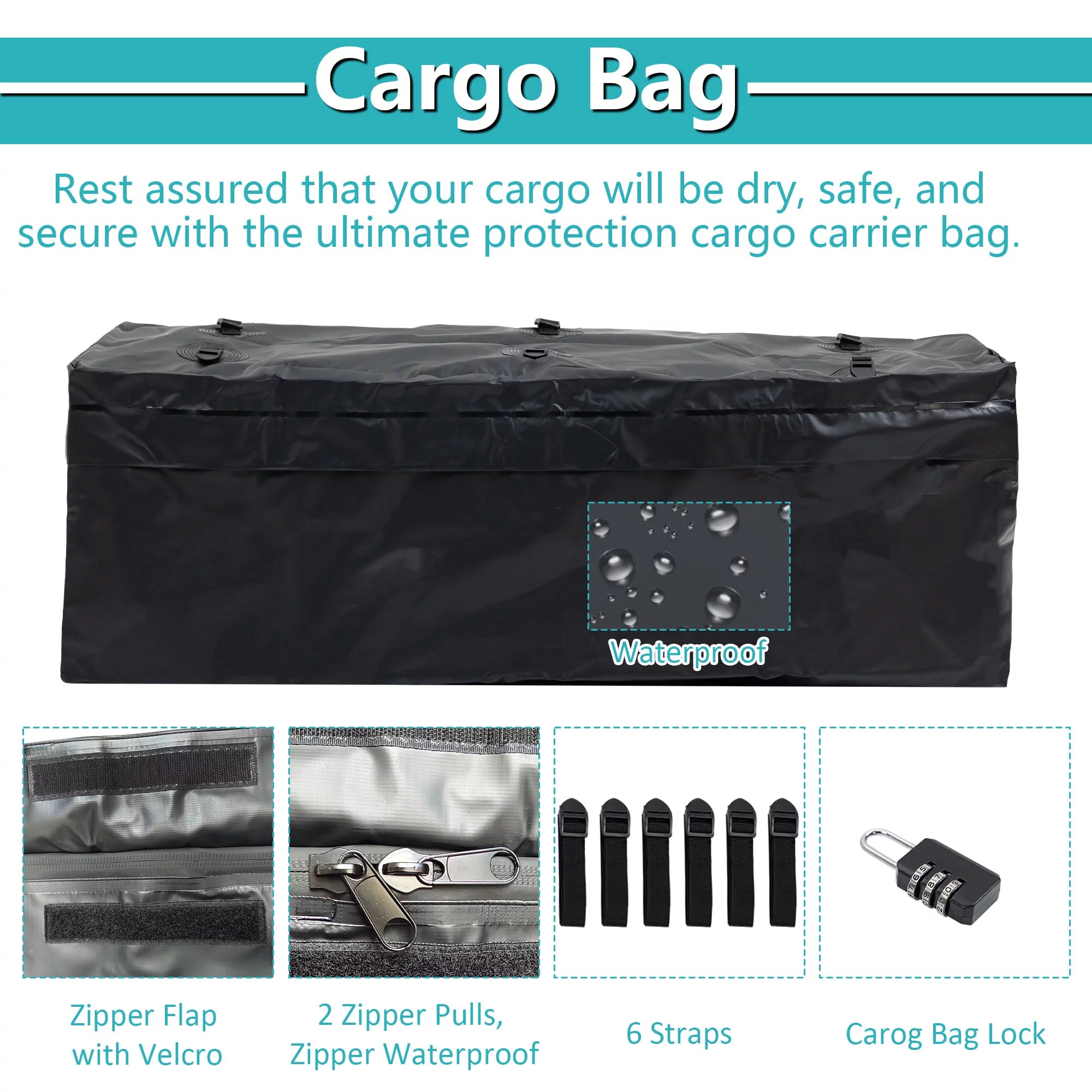 60" x 24" x 6" Hitched Mounted Folding Cargo Basket with a 500 lb Capacity for Car SUV Truck Trailer; Black