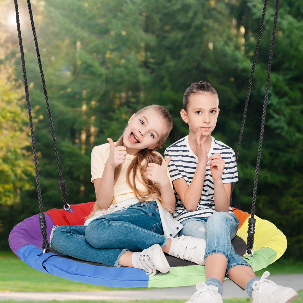 ZenSports 700lb Outdoor 40" Kids Saucer Web Tree Swing Set - 70’’ Adjustable Ropes 360 Rotate°; Steel Frame; UV Protection; Fluidproof; Multi-Color Rainbow