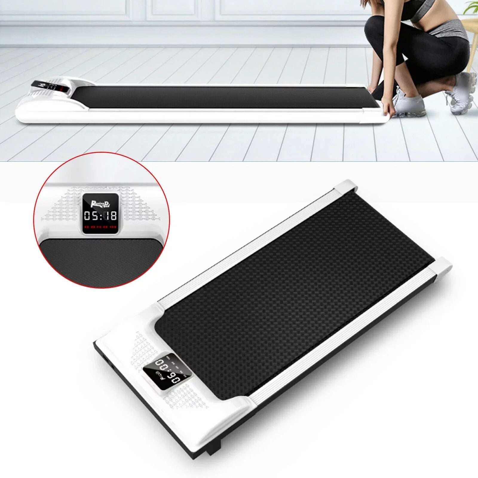 YIYIBYUS Treadmill Portable Powered Running Device Under Desk Walking Pad Home Office Jogging Fitness System Compact