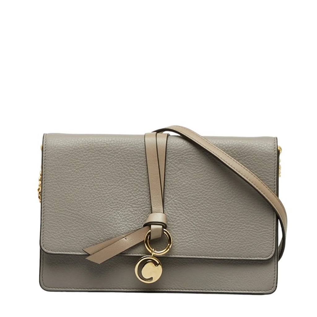 Pre-Owned Chloé Chloe ALPHABET Alphabet Chain Shoulder Bag Gray Leather Women's (Good)
