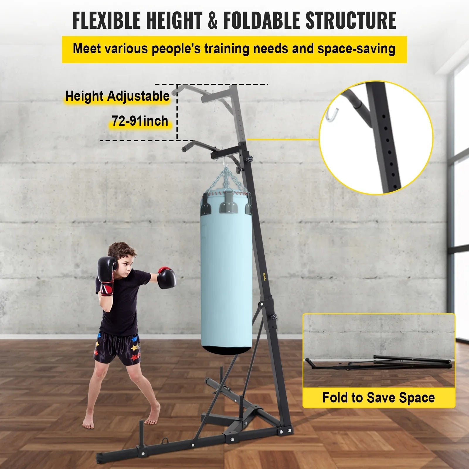 BENTISM Free Standing Foldable Boxing Bag & Chin Pull Up Bar Stand Punching Bracket
