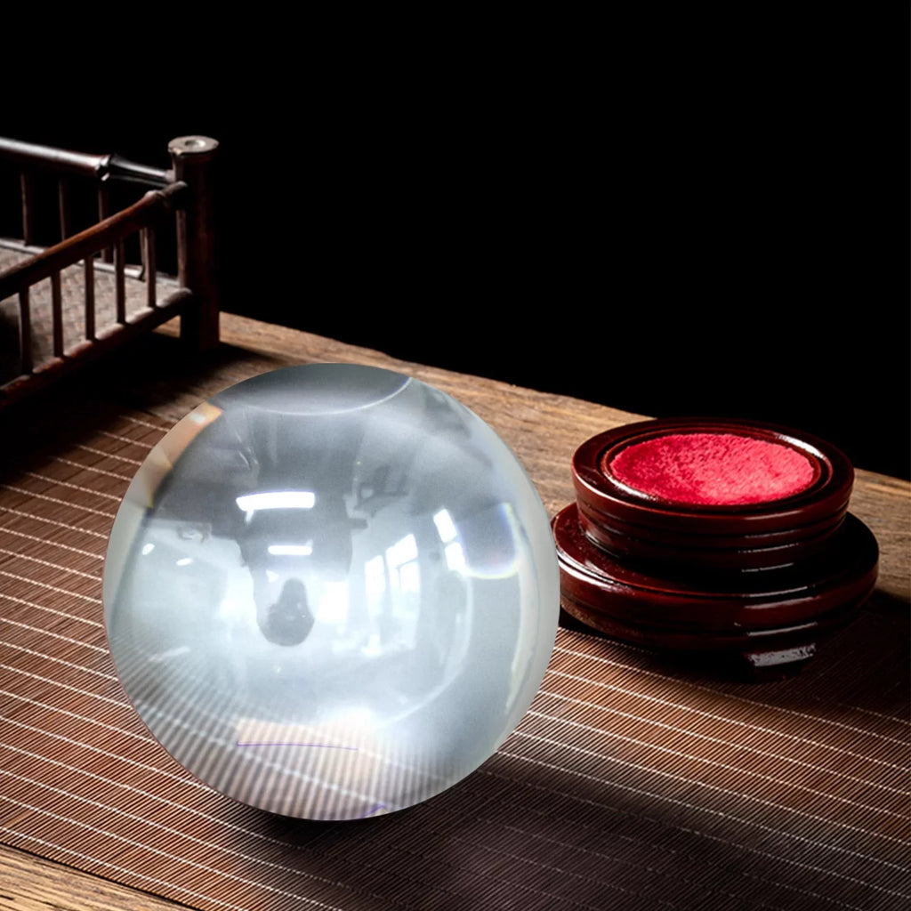 bimiti 5.9" Clear Crystal Glass Ball; 150mm Large Glass Marbles Sphere Magic Witch Ball with Wood Stand for Gift