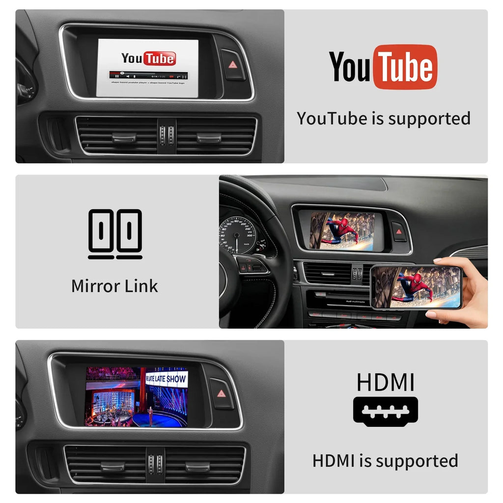 Ninetom Wireless Android Auto Carplay for Audi A4 A5 S4 S5 RS4 RS5 Q5 2008-2015 Support 3GMMI System;Carplay Retrofit Kit;Mirrorlink;Siri;Navigation;YouTube;Original Control;Camera