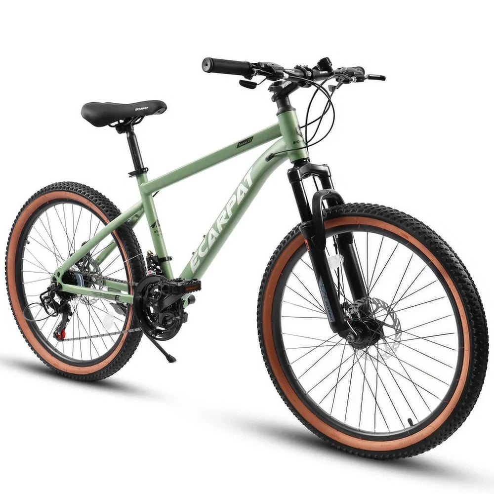 A24301 Ecarpat Mountain Bike 24 millimeter Wheels; 21-Speed Mens Womens Trail Commuter City Mountain Bike; Carbon steel Frame Disc Brakes Thumb Shifter Front Fork Bicycles