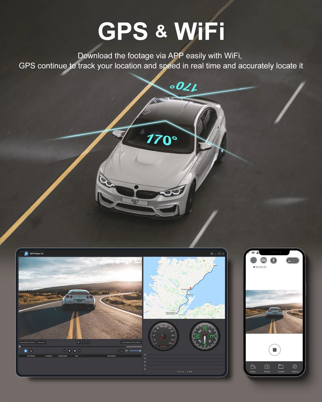 iZEEKER 4K Dash Cam Front and Rear Wi-Fi GPS; 4K+1080P Dual Dashcam; 3'' IPS Touchscreen; WDR; Night Vision; Parking Mode; G-Sensor; Black