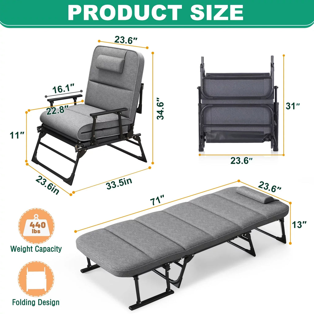 Lilypelle Outdoor Lounge Chair;Folding Bed Cot 6 Levels Adjustable Reclining Deck Chair;71 x 23.6 x 13 inch