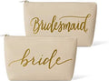 Samantha Margaret - Set of 11 Bride and Bridal Party Faux Leather Makeup Bags for Bachelorette Parties; Weddings and Bridal Showers - Cream Beige
