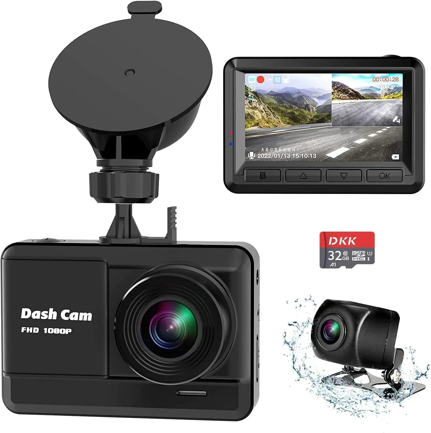 Dash Cam Front and Rear; Mini Dash Cam 1080P Full HD with 32GB SD Card; 2.45 inch IPS Screen; 2 Mounting Ways; Night Vision; WDR; Accident Lock; Loop Recording; Parking Monitor Car;Motorcyle;Balls