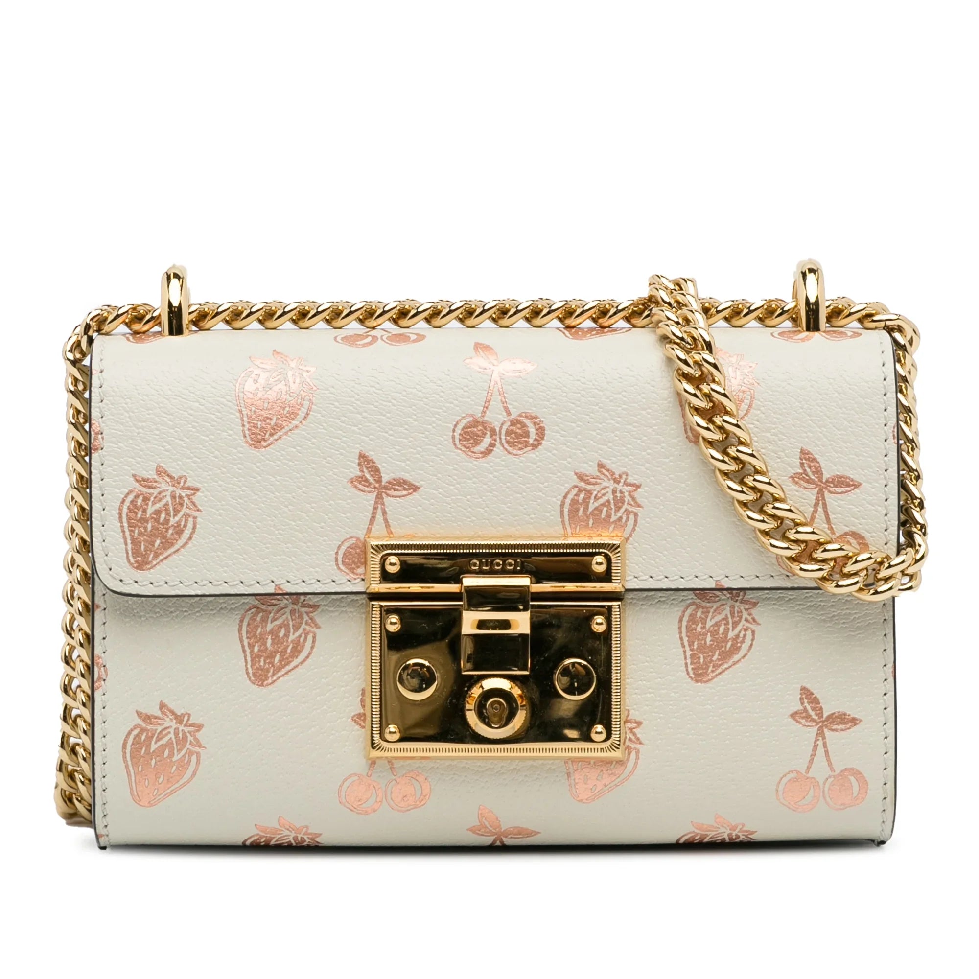 Pre-Owned Authenticated Gucci Small Berry Padlock Shoulder Bag Calf Leather White Unisex (New with Defects)