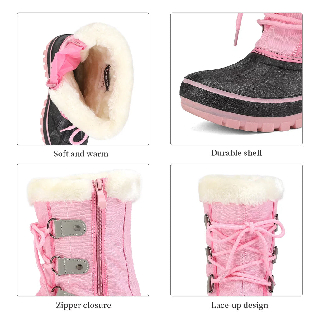 Dream Pairs Boys Girls Toddler Kids Ankle Winter Snow Boots Faux Fur-Lined Soft Boots Shoes Warm FORESTER GREY/PINK Size 12 little kid