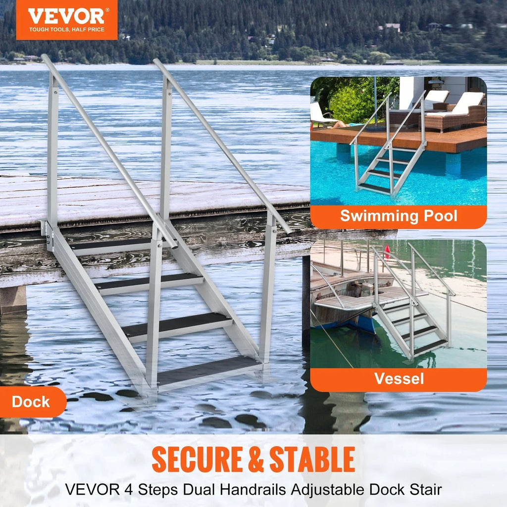 Vevor Dock Stairs 30-38 in. Adjustable Height; 500 lbs Load Capacity Dock Ladder 4 Step