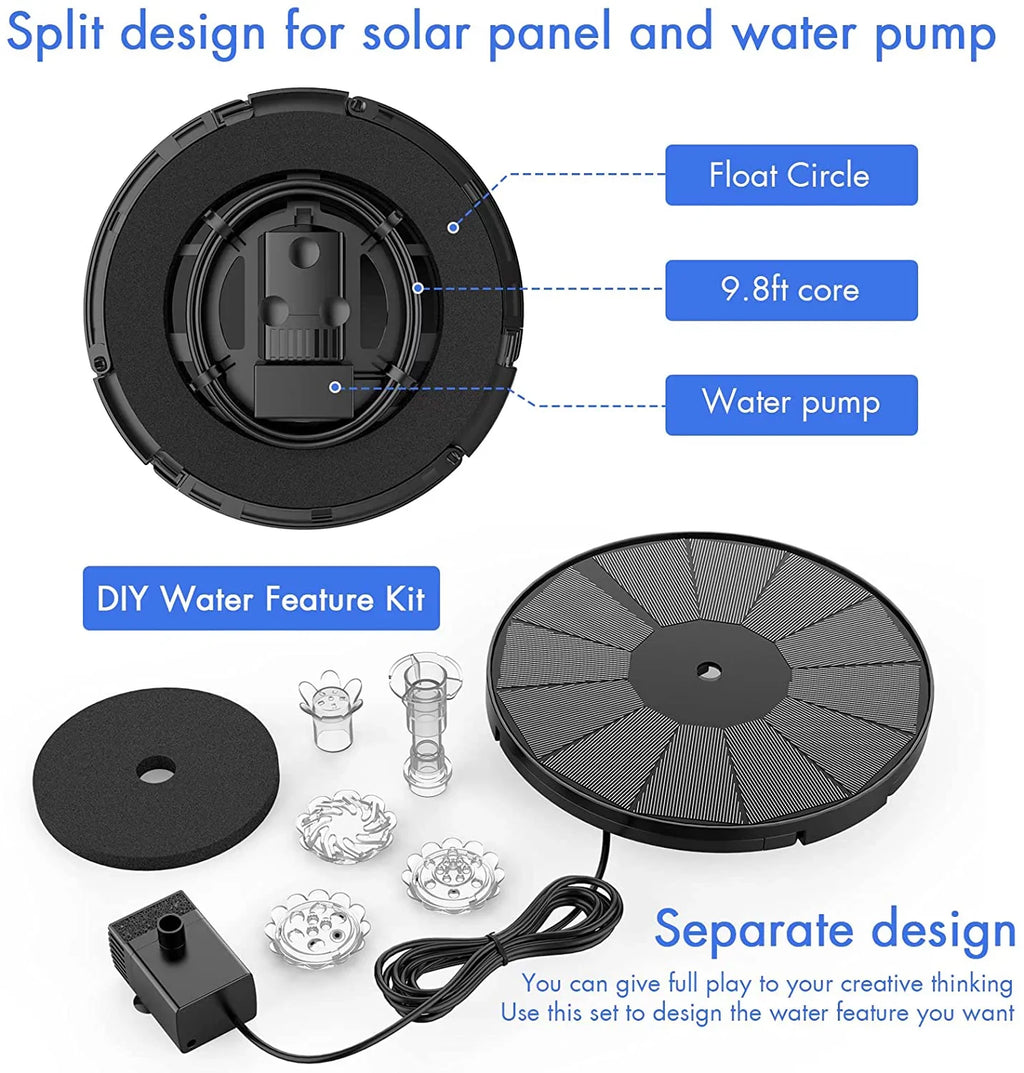 3.5W Solar Fountain Pump for Feature Outdoor DIY Solar Bird Bath Fountain with Multiple Nozzles; Solar Powered Fountain for Garden; Ponds; Fish Tank and Aquarium