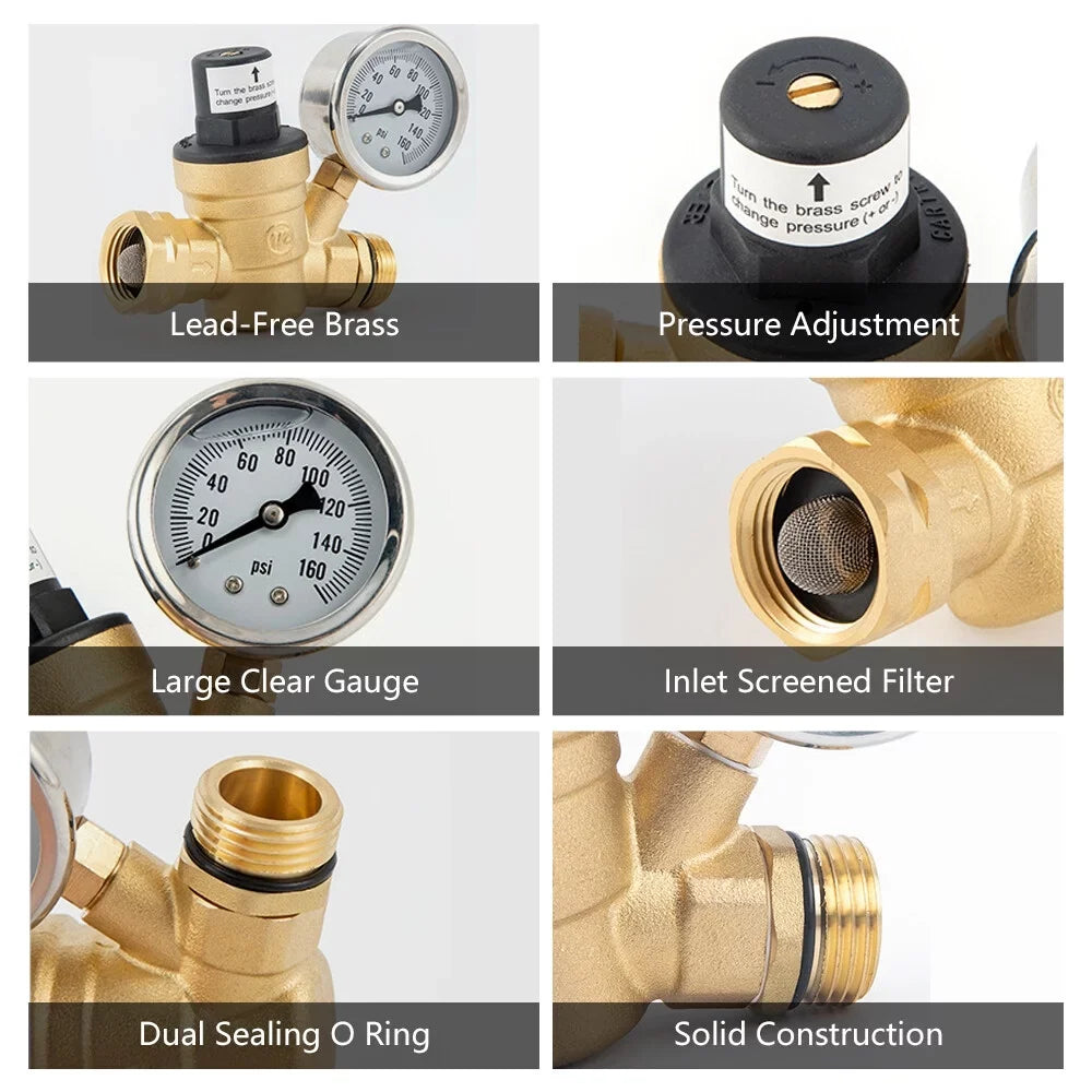 GoolRC Valve;0-160psi And Inlet Reducer With 0-160psi Valve -free Brass Pressure Valve -free Brass Adjustable Screened Filter Rv Pressure With 0-160psi And Pressure Reducer With