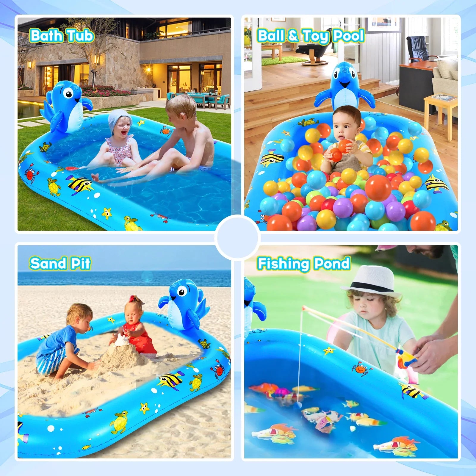 Large Durable Inflatable Pool with Sprinkler - Swimming Kiddie Pool Sprinkler for Kids; Summer Pool for Backyard