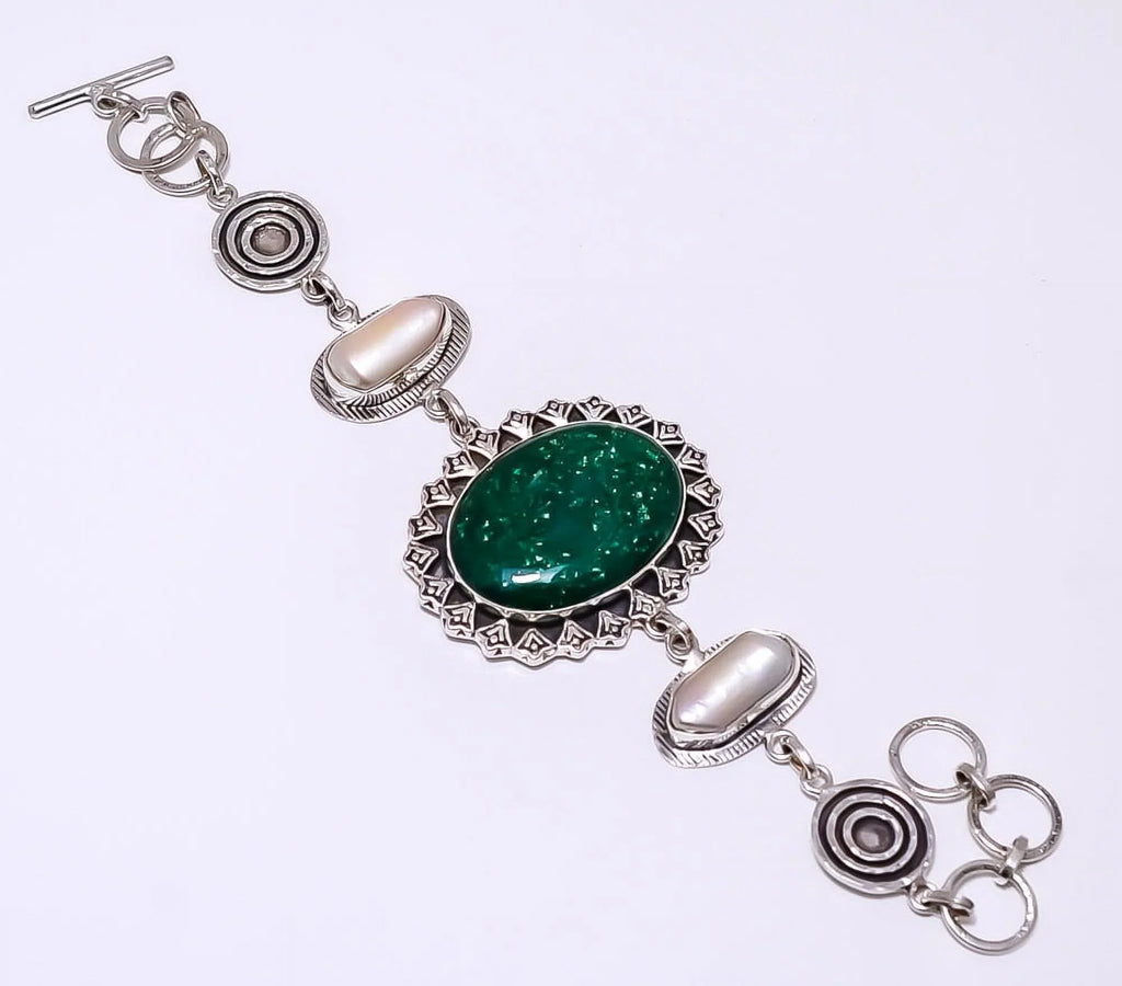 Green Aventurine - India 925 Silver Plated Handmade Bracelet 7-8.99" 8.99" B2; Valentine's Day Gift; Birthday Gift; Beautiful Jewelry For Woman