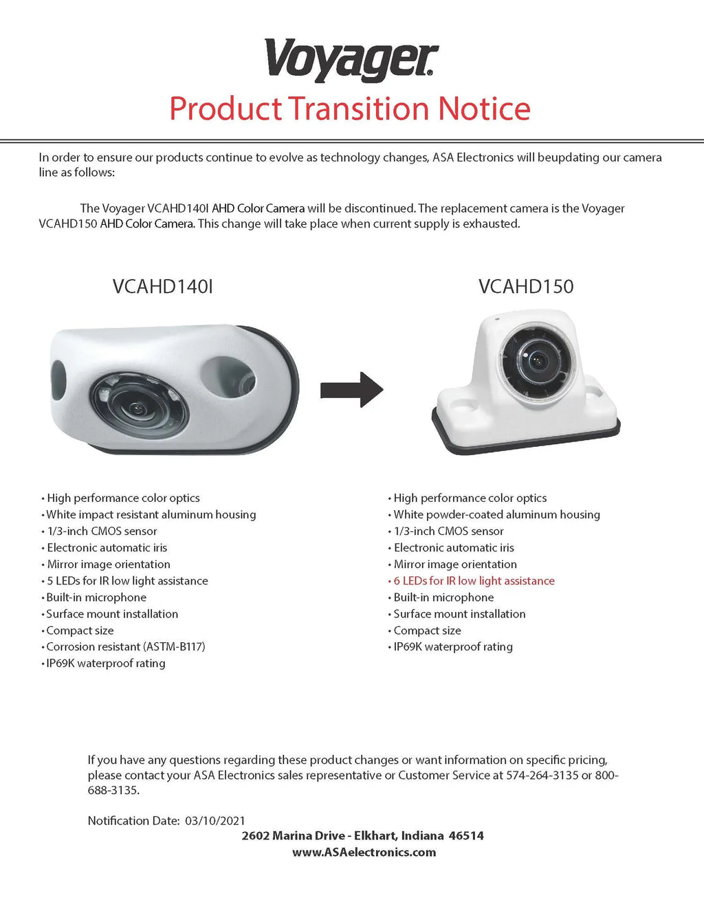 Voyager VCAHD150 Vehicle Surface Mount Heavy Duty AHD Rear Color Camera w/ Night Vision; 160-Degree Viewing Angle; IR LED Low Light Assist; White Impact Resistant Aluminum Housing; IP69K Fluidproof