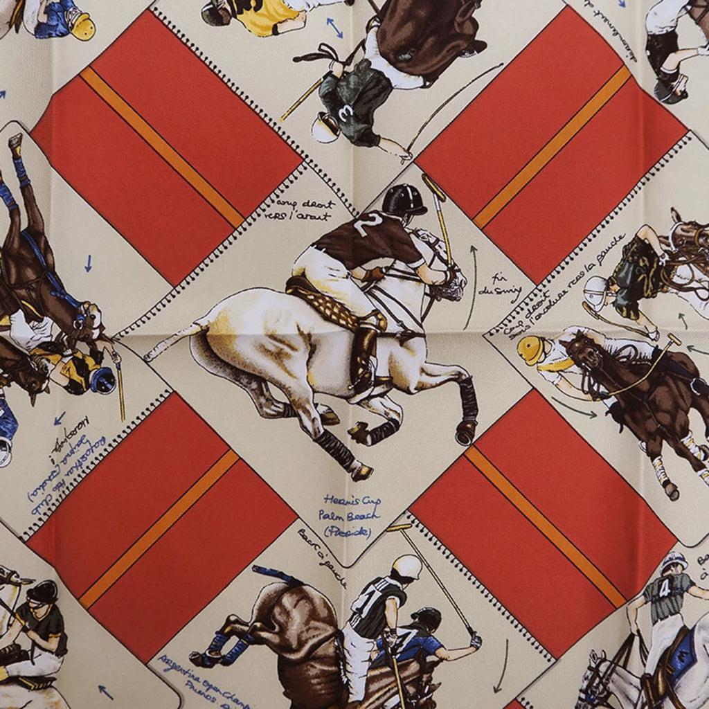 Pre-Owned HERMES Hermes Carre 40 Petit Polo World Orange Scarf Muffler (Like New)