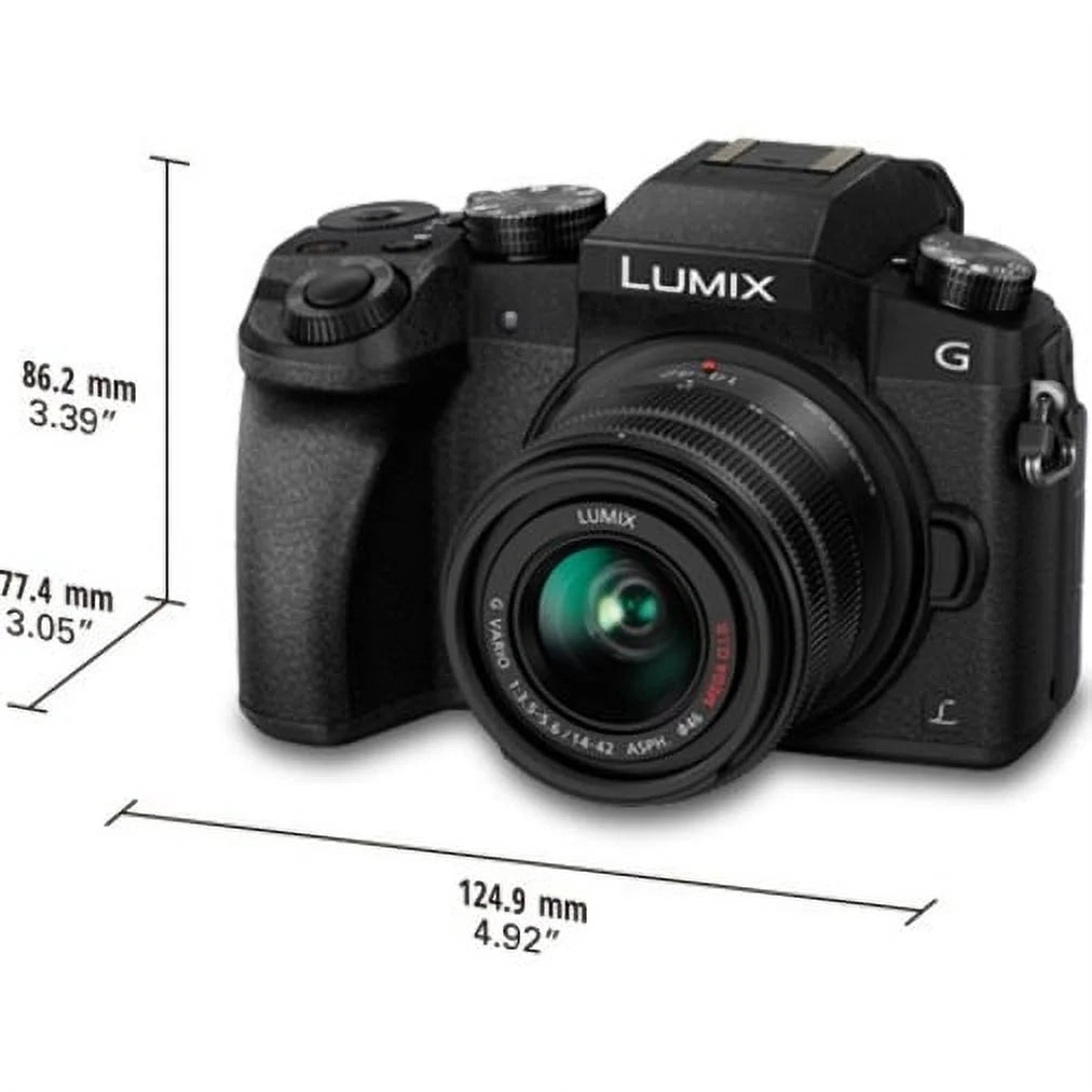 Panasonic Lumix G7 16 Megapixel Mirrorless Camera with Lens; 0.55"; 1.65" (Lens 1); 1.77"; 5.91" (Lens 2); Black