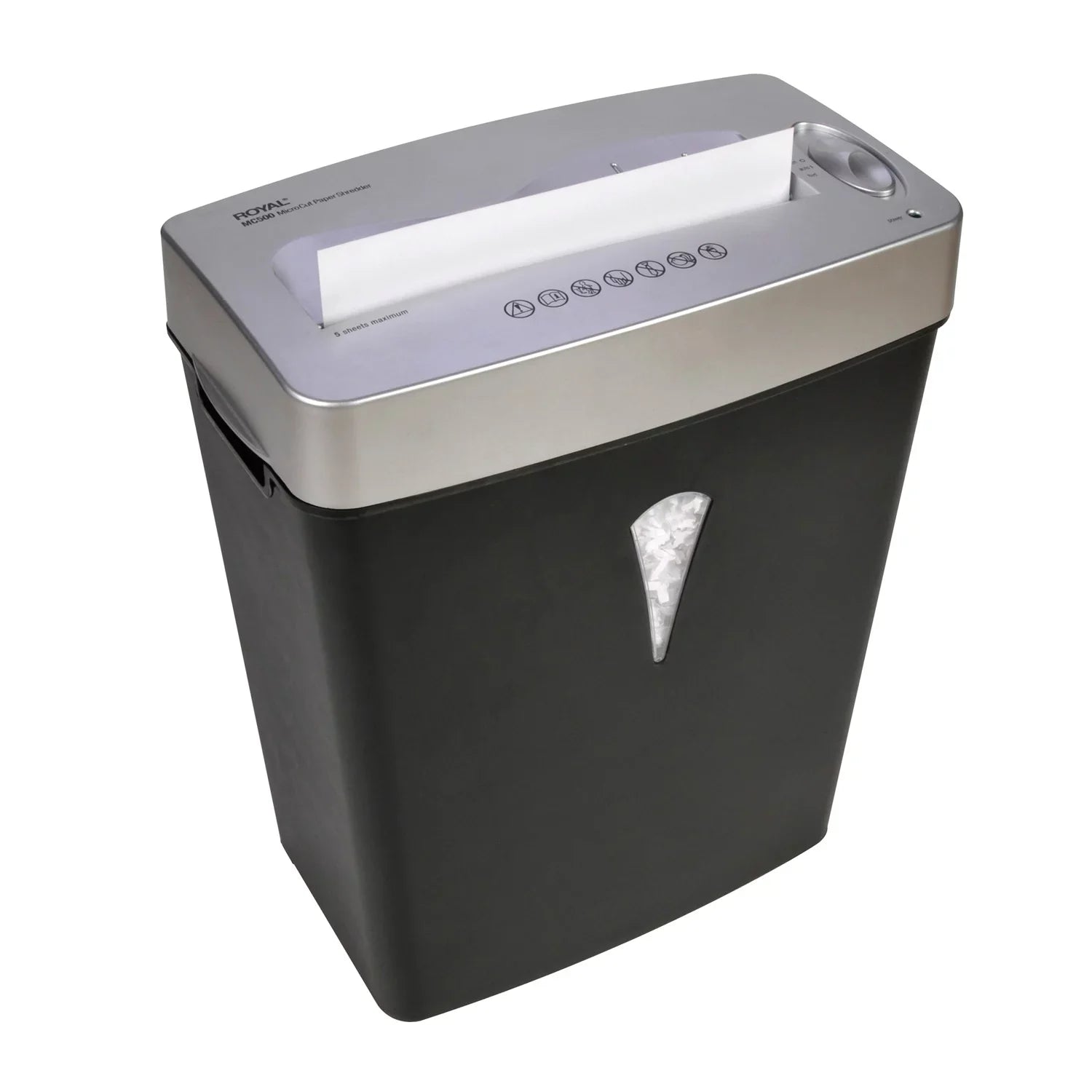 Royal MC500 Paper Shredder - Micro Cut - 5 Per Pass - for shredding Paper; Credit Card - 0.157" x 0.394" Shred Size - 4 gal Wastebin Capacity - Black; Silver