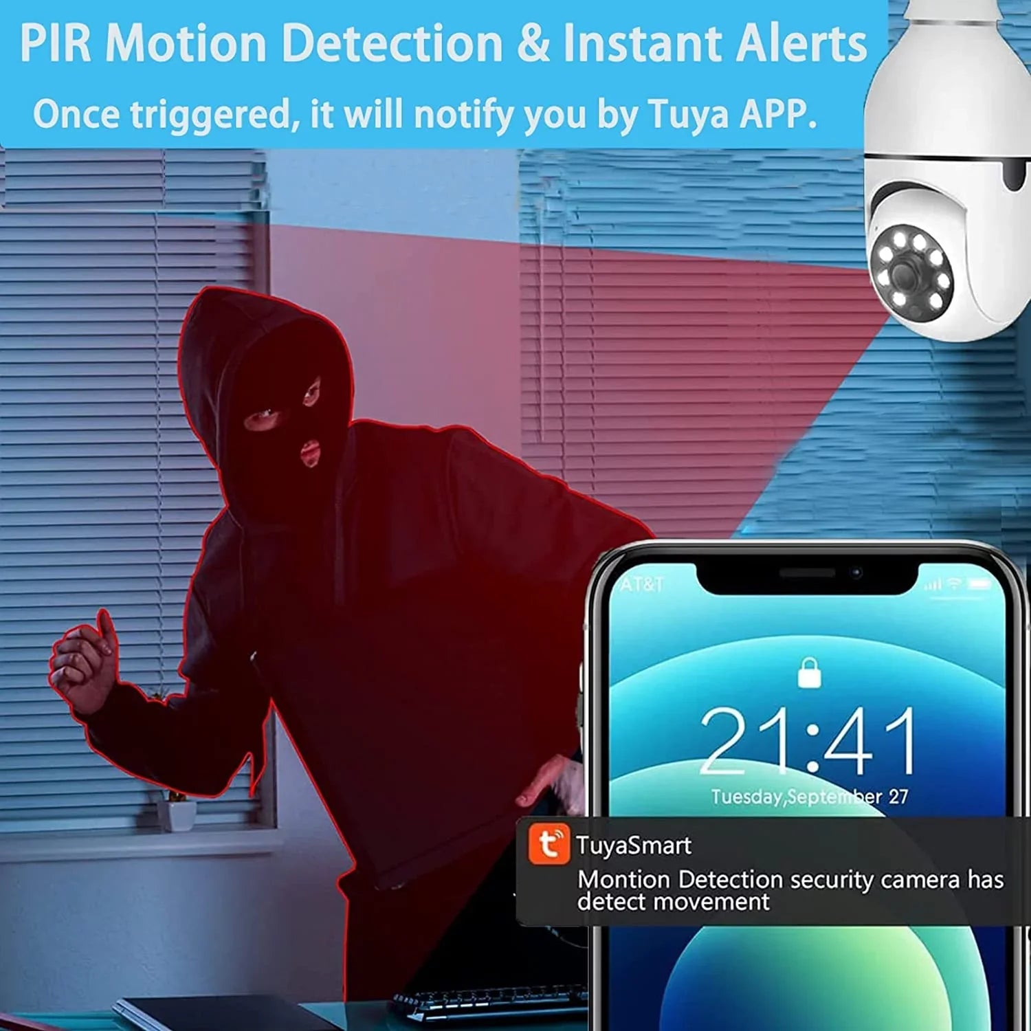 Light Bulb Camera; 1080P Wi-Fi E27 Security Camera; 360 Degrees Outdoor Surveillance Camera; Full-Color Camera Mobile Phone Remote View and Night Vision(2 PCS)