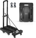 Folding Hand Truck; Small Trolley Portable 500 LB Capacity; Fold Up Hand Cart with 6 Wheels & Extendable Base; Collapsible Platform Truck for Moving; Office & Shopping; Black