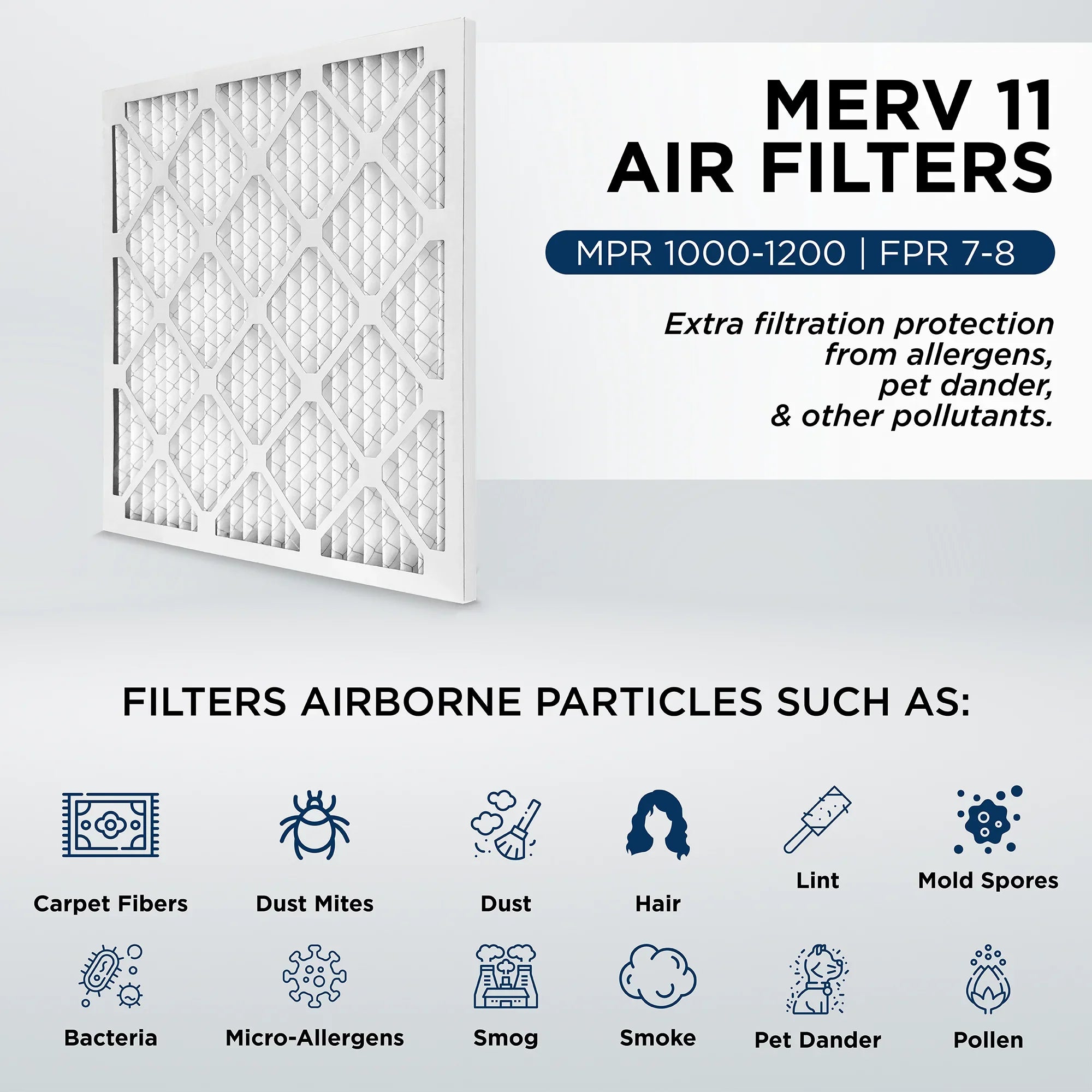 12x24x2 MERV 11; MPR 1000 Pleated AC Furnace 2" Air Filters by Pamlico. Case of 12. Actual Size: 11-3/8 x 23-3/8 x 1-3/4