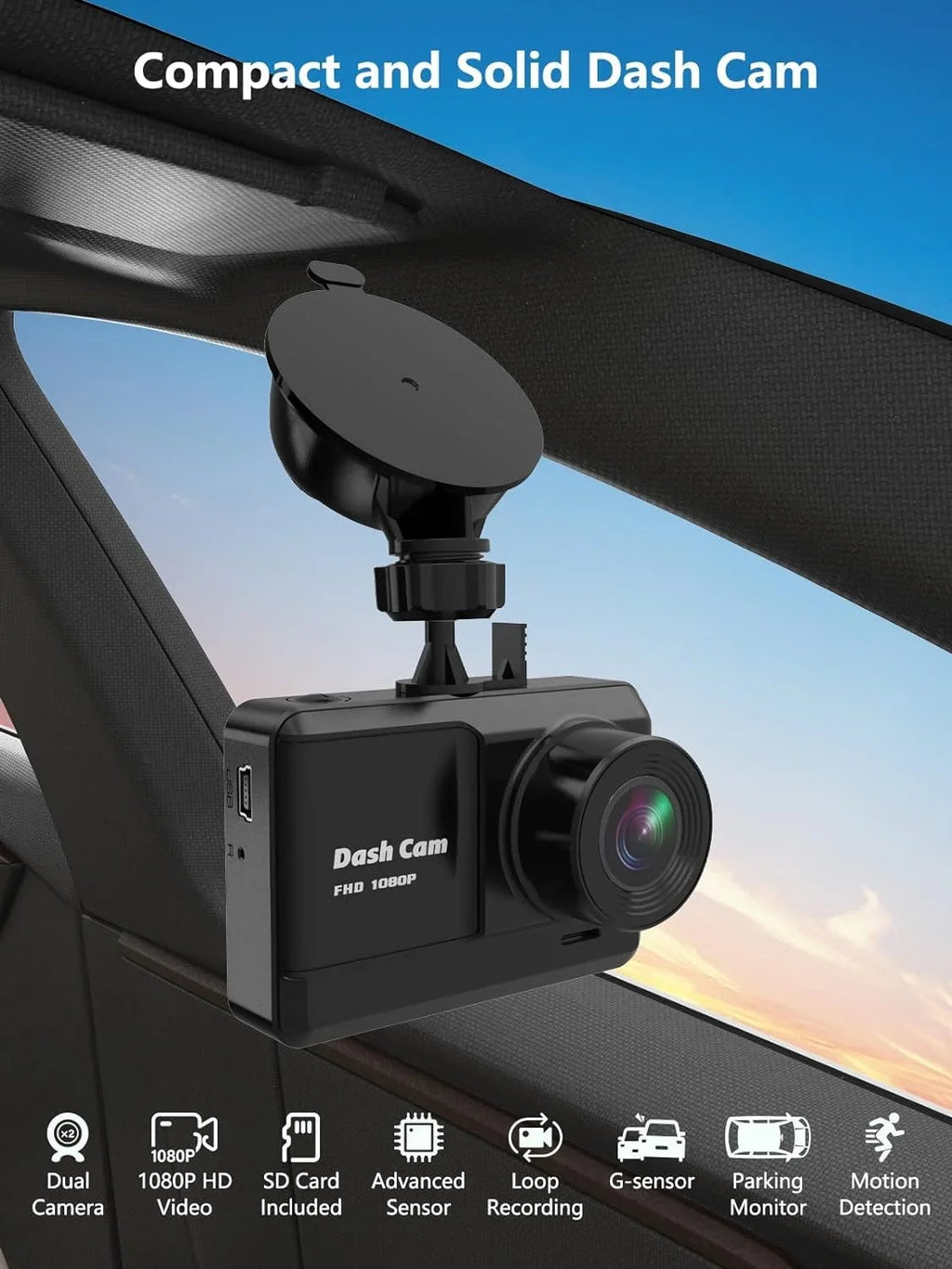 Dash Cam Front and Rear; Mini Dash Cam 1080P Full HD with 32GB SD Card; 2.45 inch IPS Screen; 2 Mounting Ways; Night Vision; WDR; Accident Lock; Loop Recording; Parking Monitor Car;Motorcyle;Balls