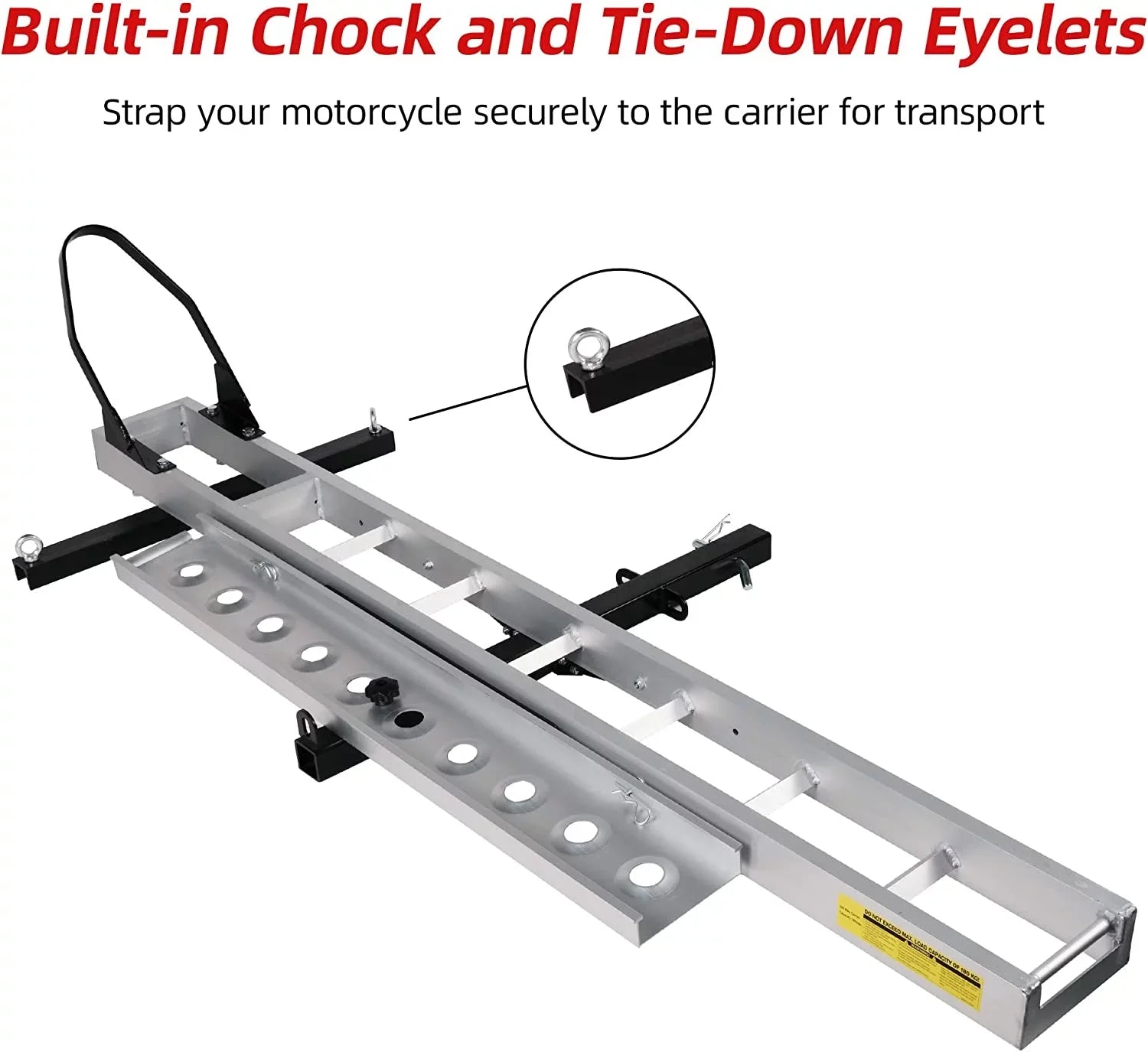 Aluminum Motorcycle Carrier with Loading Ramp; 2" receiver Hitch-Mounted Motorcycle Dirt Bike Scooter Carrier Hitch Rack Hauler Trailer