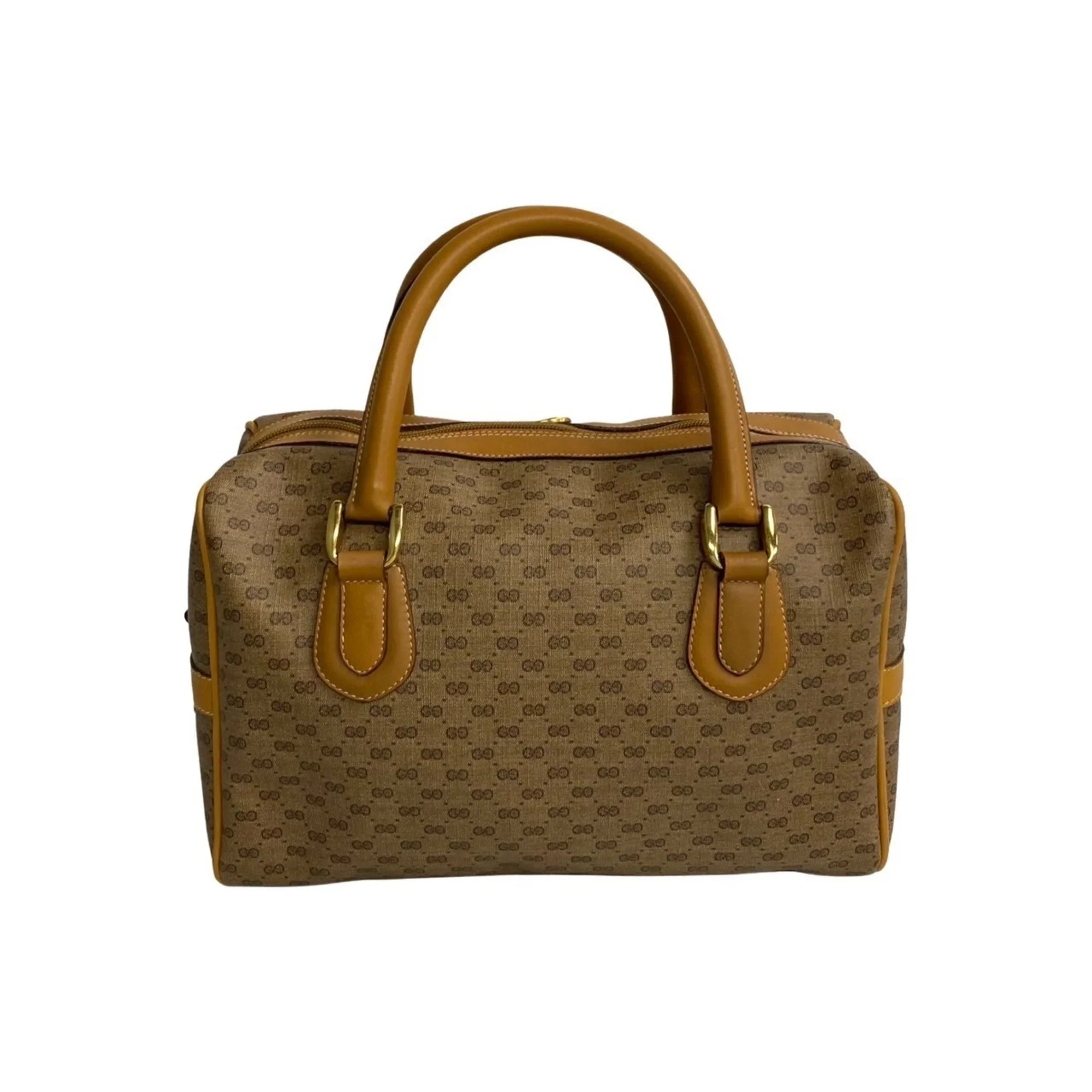 Pre-Owned GUCCI Old Gucci Vintage Micro GG Leather 2way Handbag Mini Boston Bag Shoulder Camel 574-5 (Good)