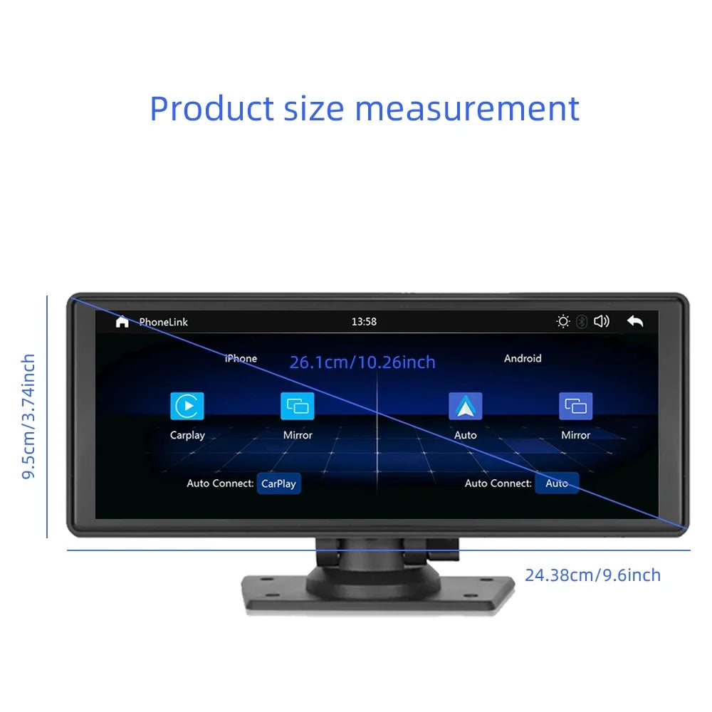 Polarlander 9.3" Wireless Carplay & Android Auto Portable Car Stereo; Front Dash Cam; Backup Camera; Bluetooth Hands-Free Calling; HD IPS Touchscreen;Supports Most Cars