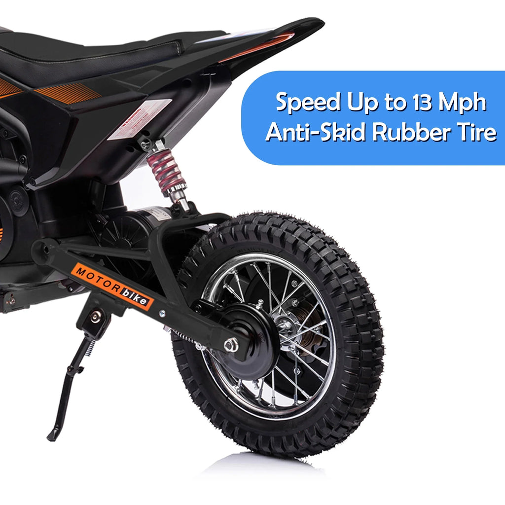 JoyWheels 24V Current-activated Child Dirt Bike; Toy Motorcycle Boys Motor Bike; Ages 13 Years +; 13mph; Black