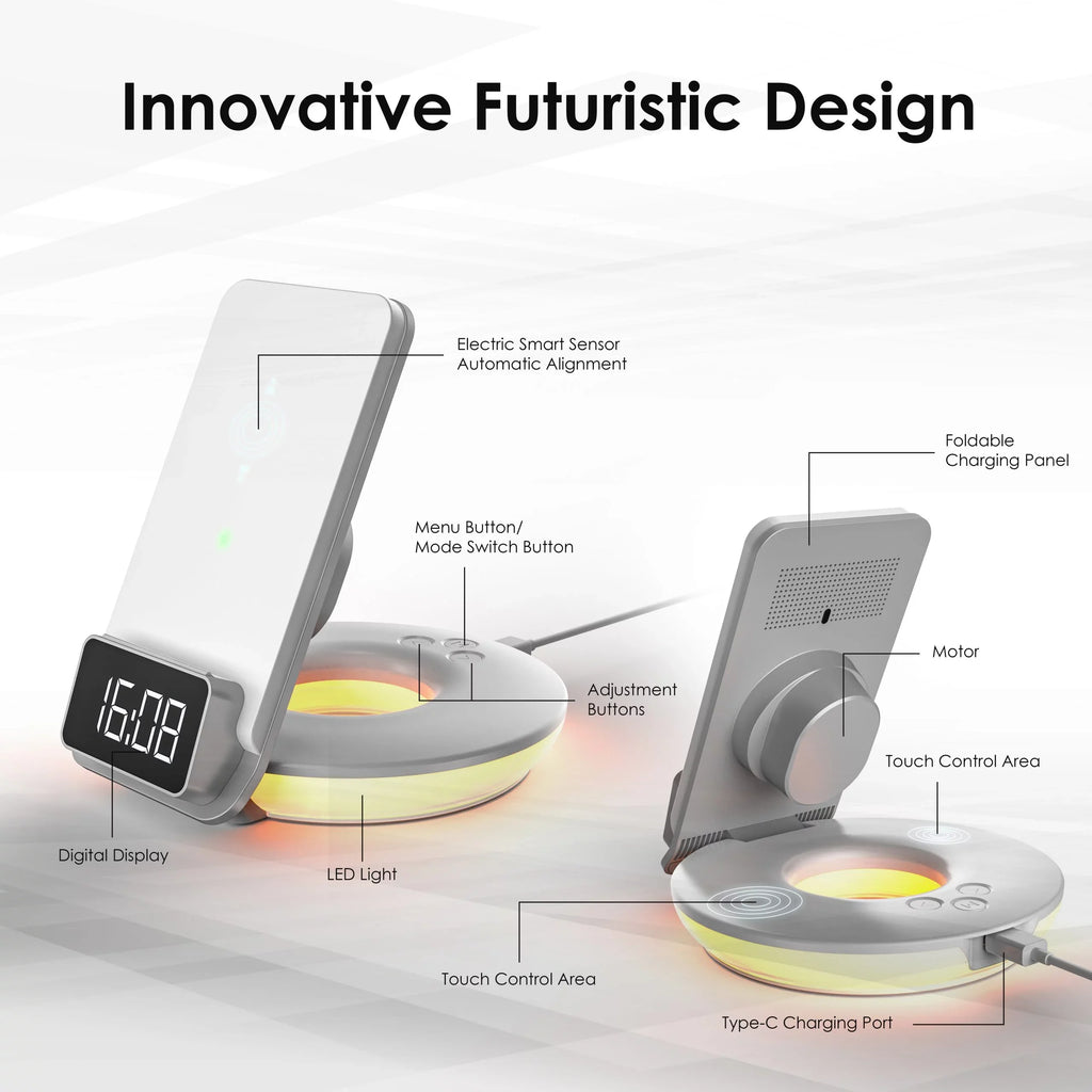 Rexing RS7 3-in-1 Wireless Charging Station; Touch Control; Table-Desk Lamps - White