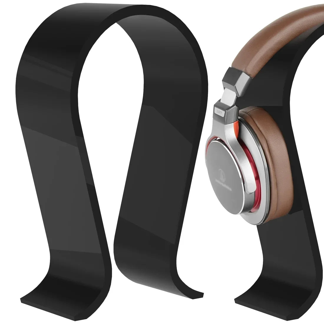 Geekria Acrylic Omega Headphone Stand for Over-Ear Headphones; Gaming Headset Stand; Desk Display Hanger Compatible with Sony; AKG; Sennheiser; JVC; Philips; Bang & Olufsen Headsets (Black)
