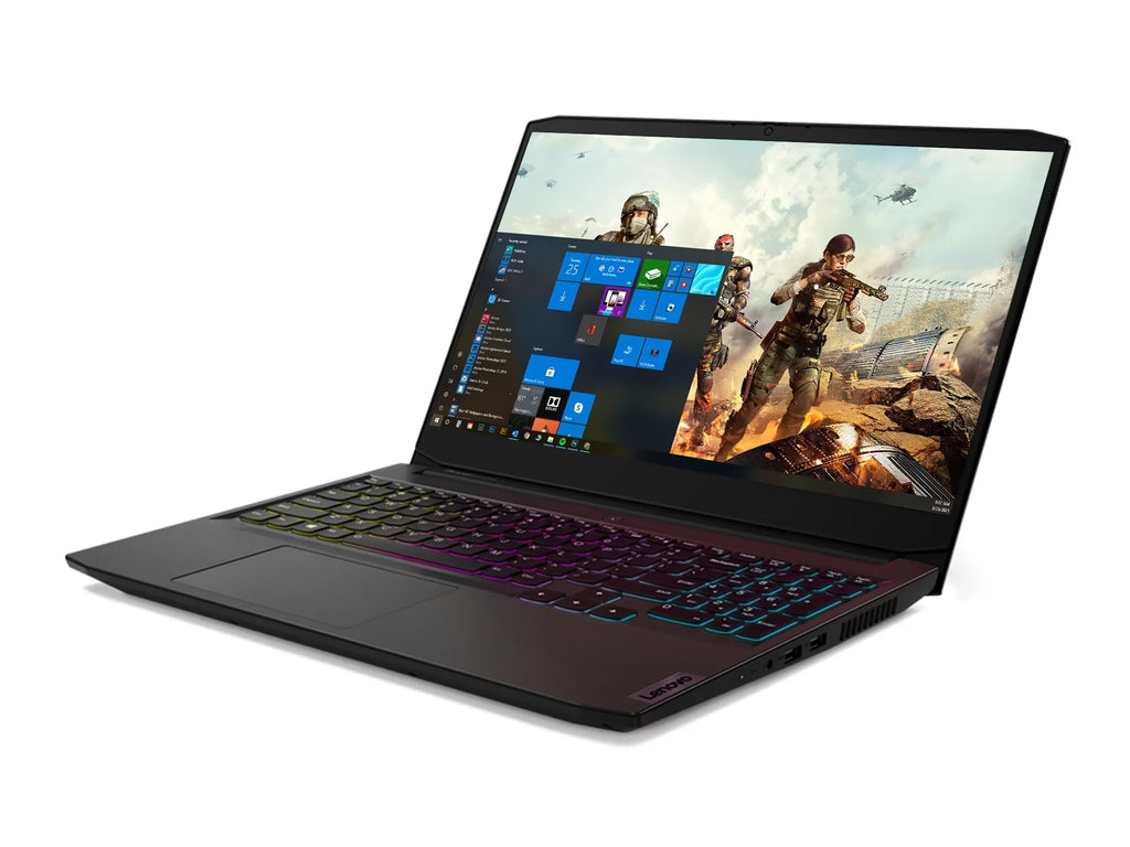 Lenovo IdeaPad 3 Gaming Laptop; 15.6" 120Hz FHD Display; AMD Ryzen 5 5600H Upto 4.2GHz; 8GB RAM; 512GB NVMe SSD; NVIDIA GeForce RTX 3050; HDMI; Wi-Fi; Bluetooth; Windows 10 Pro