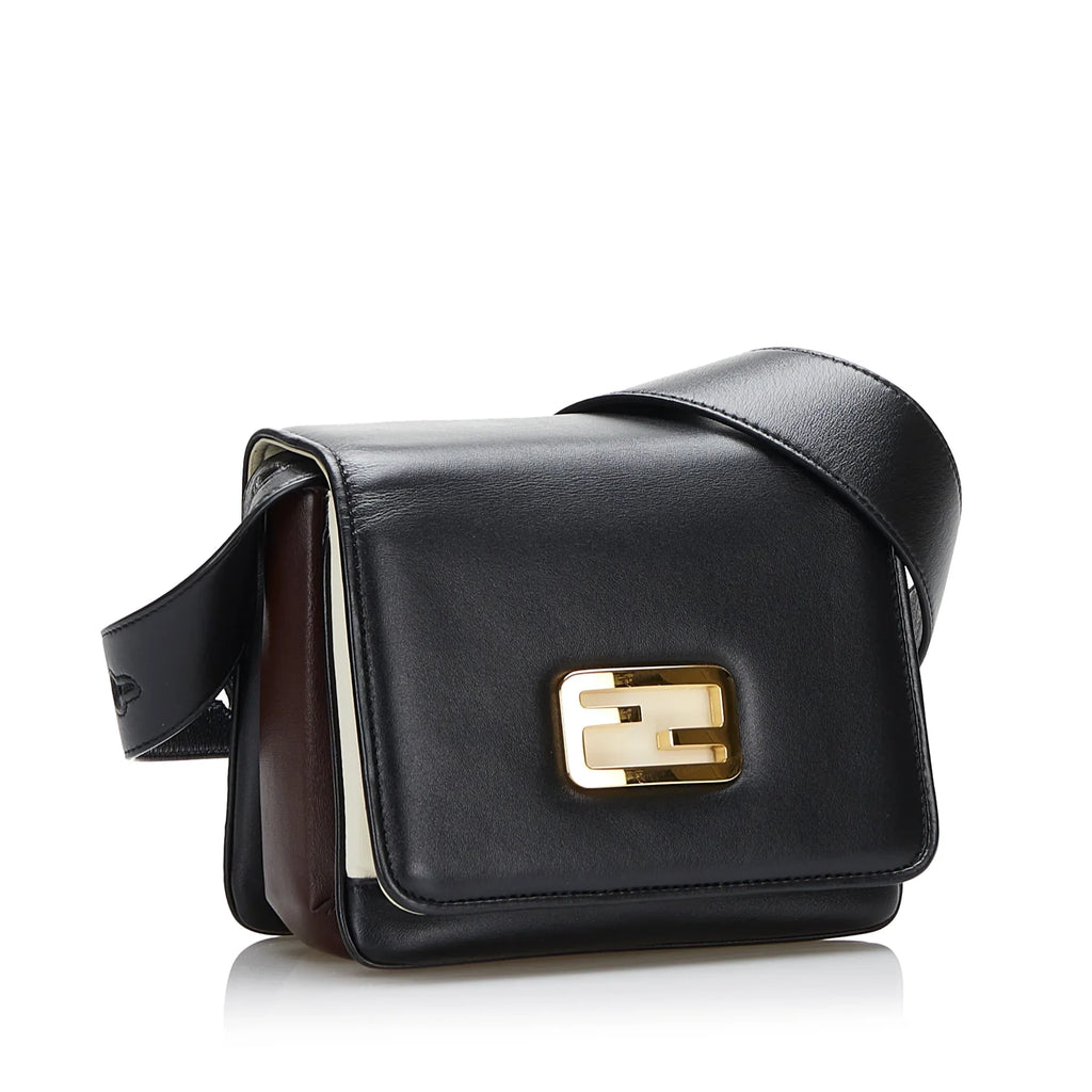 Pre-Owned Authenticated Fendi Small ID Crossbody Bag Calf Leather Black Unisex (Good)