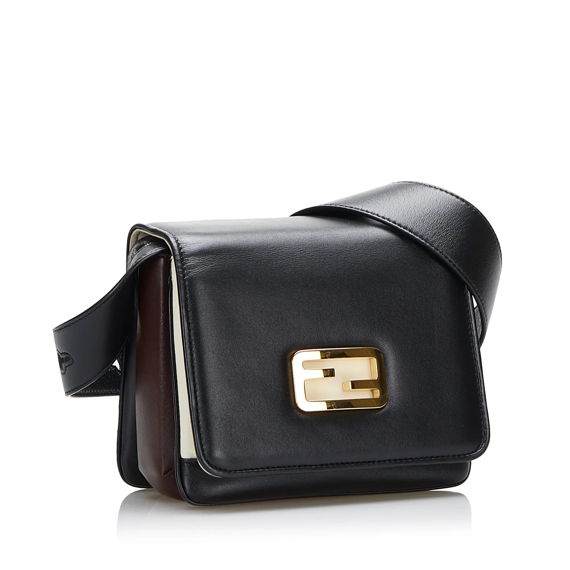 Pre-Owned Authenticated Fendi Small ID Crossbody Bag Calf Leather Black Unisex (Good)