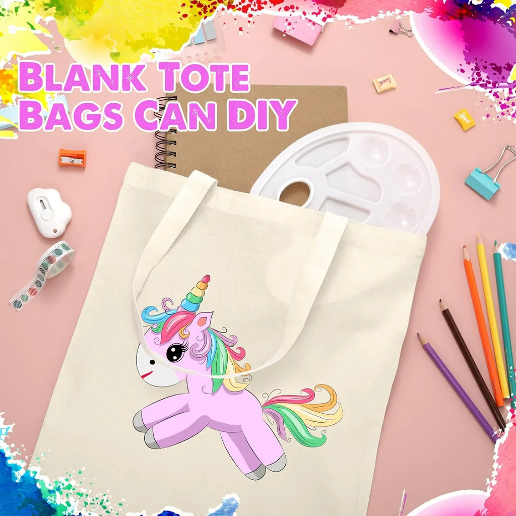 24 Pieces Canvas Tote Bags; Blank Plain Canvas Bag Lightweight Reusable Grocery Shopping Cloth Bags with Handles for DIY Crafting and Decorating; 13 cm W x 15 cm H