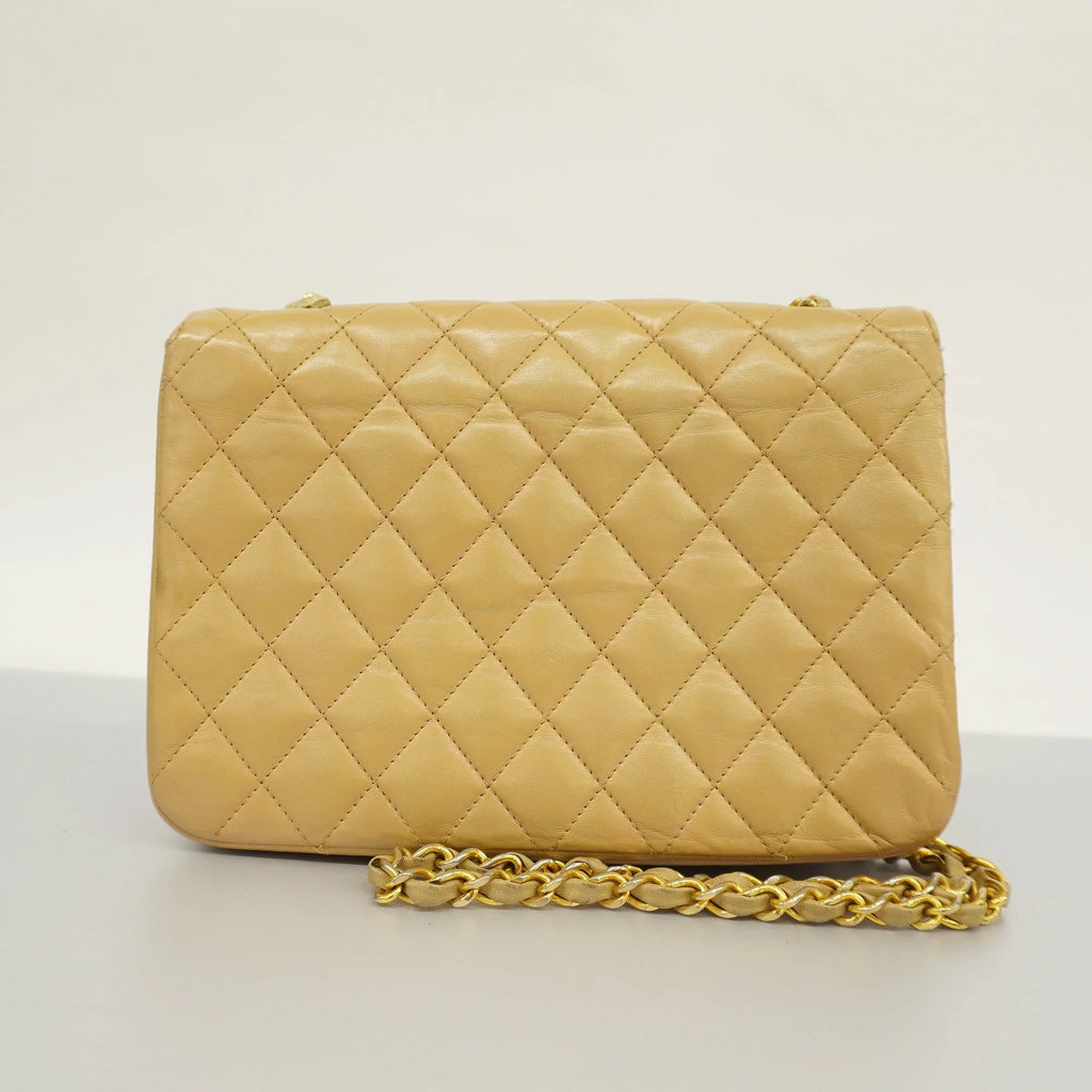 Authenticated Used Auth Chanel Matelasse Single Chain Women's Leather Shoulder Bag Beige