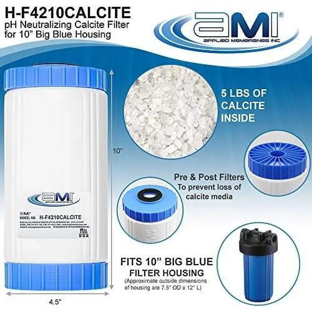 INC Ph Neutralization Filter Cartridge | Calcite Filter To Raise Alkalinity Of Low Ph | Standard 4.5" X 10" Size Fits 10 millimeter Filter Housing | H-F4210CALCITE (4.5X10))