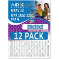 20x25x2 Air Filter MERV 13 Rating; 12 Pack of Furnace Filters Comparable to MPR 1500 - 2200 & FPR 9 - Made in USA by AIRX FILTERS WICKED CLEAN AIR.
