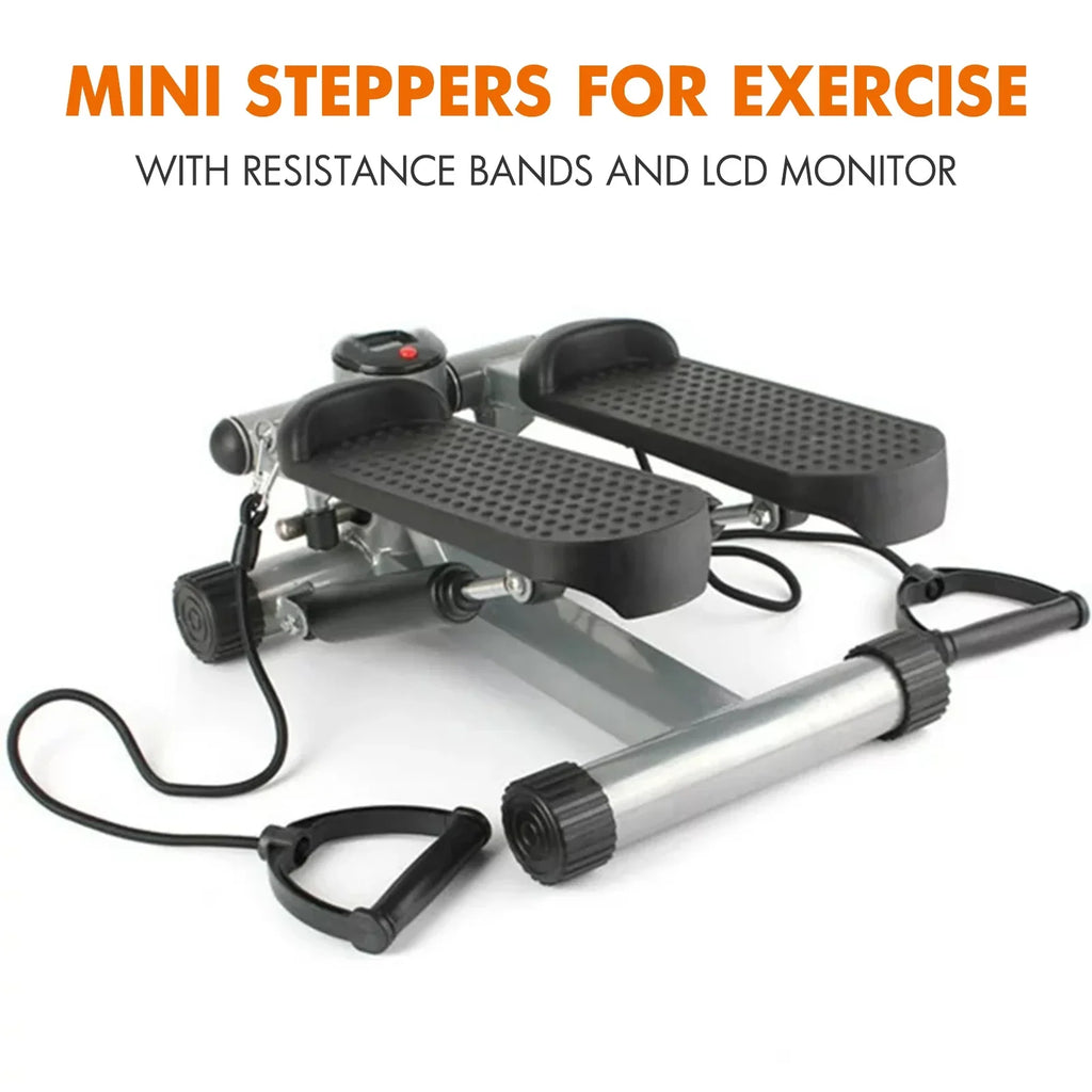 Stepper for Exercise; Stair Stepper Cardio Equipment with Resistance Bands; Mini Stepper Adjustable Stride Height Gray