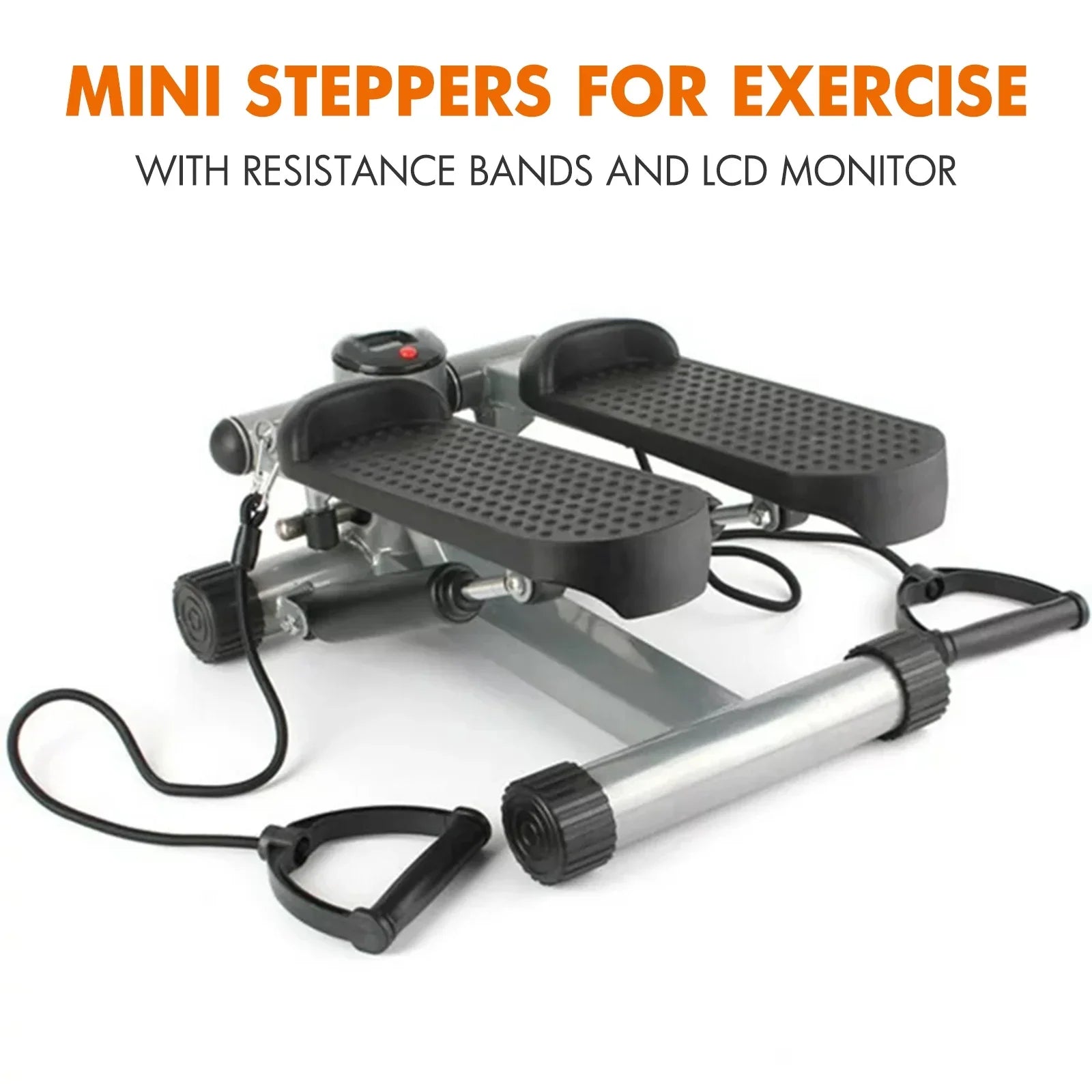 Stepper for Exercise; Stair Stepper Cardio Equipment with Resistance Bands; Mini Stepper Adjustable Stride Height Gray