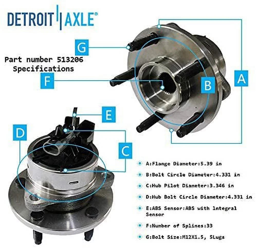Detroit Axle - Front Brake Kit for 06-11 Chevrolet HHR Disc Brakes Rotors Ceramic Brake Pads Replacement 2006 2007 2008 2009 2010 2011 Wheel Bearing Hubs