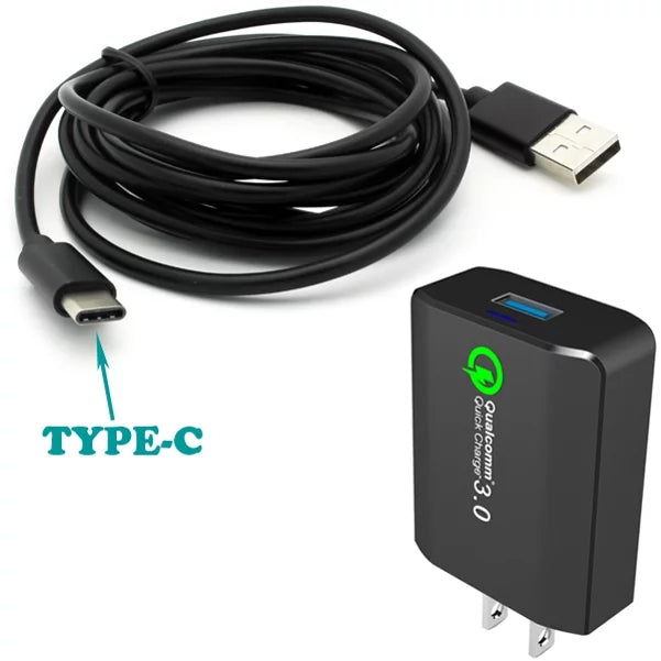 6ft USB Cable 18W Fast Home Charger w Holster Rugged Case Belt Clip for Motorola Moto Z Force Droid; Revvlry Plus; G7 G Stylus Power (2020) - OnePlus 7T; 6T; 6; 9; 8T Plus - Razer Phone 2